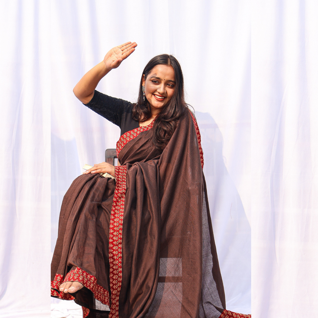 Mrid Brown Single Patch saree