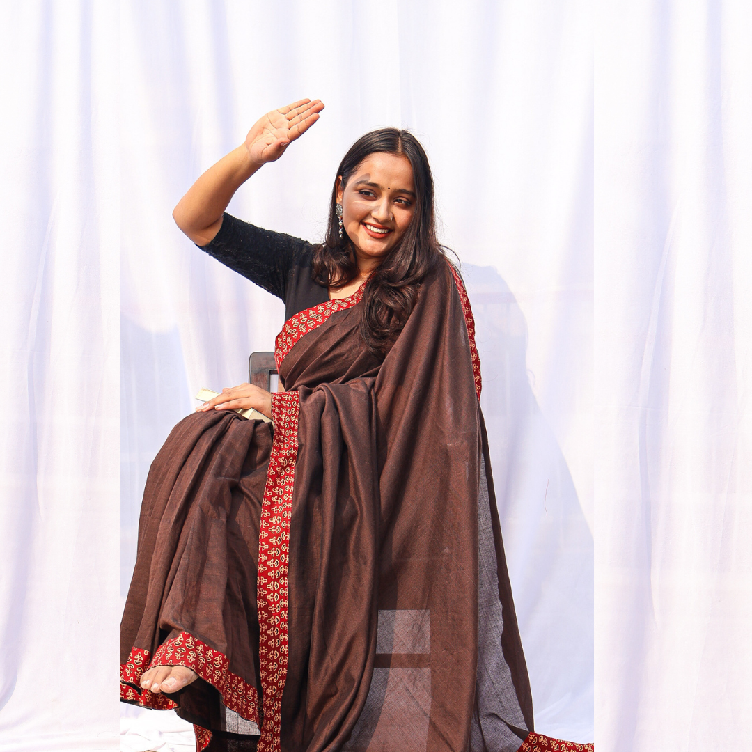 Mrid Brown Single Patch saree