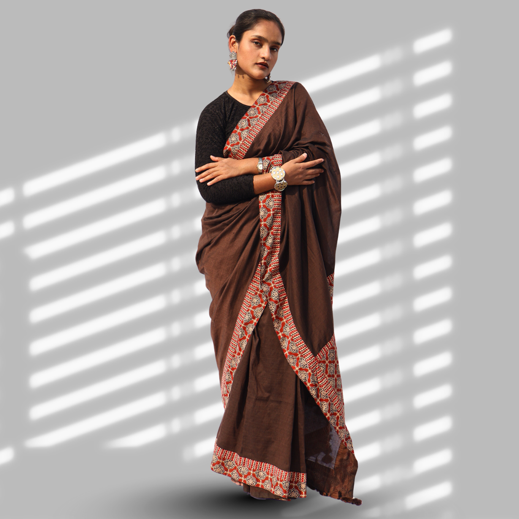 Brown Double Patchwork Saree