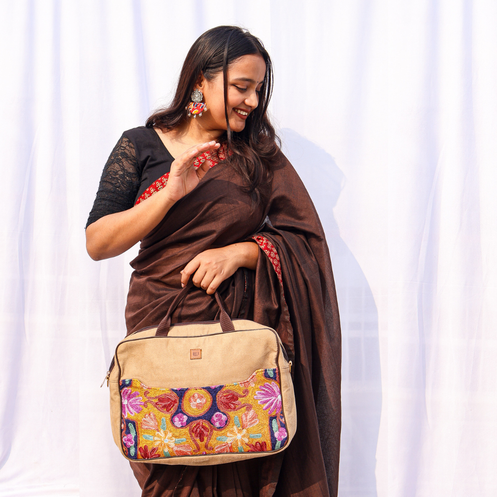 Mrid Brown Single Patch saree