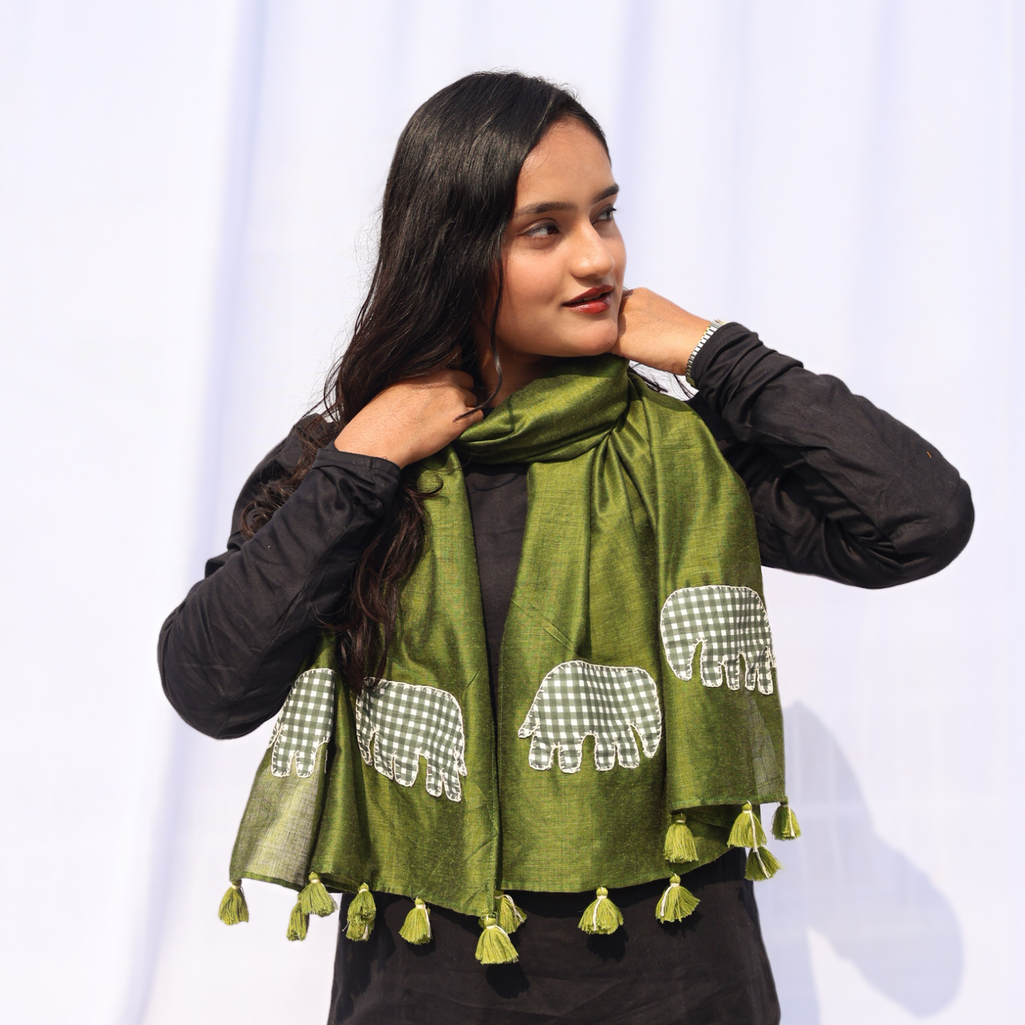 Elephant Patch Dark Olive Green Stole