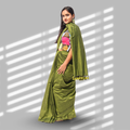 Vanya Olive Green Cotton Saree with Patchwork Blouse