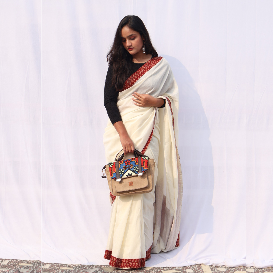 Mrid Off-White Patch Saree