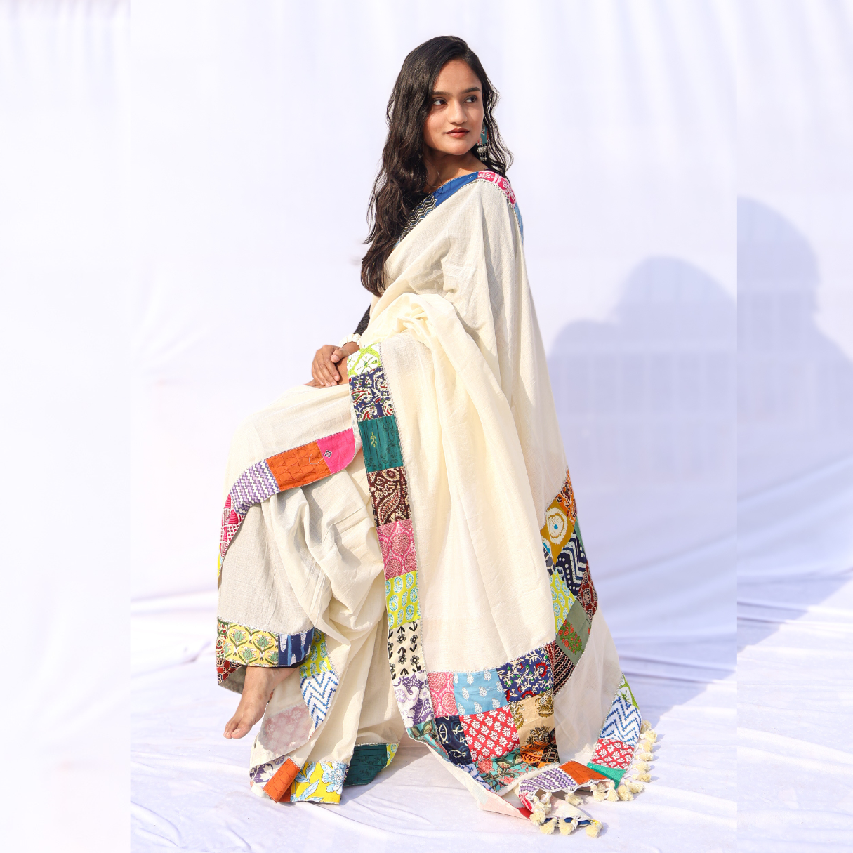White Patchwork Saree