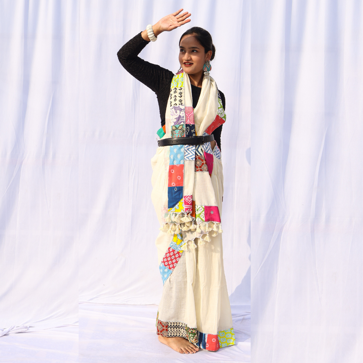 White Patchwork Saree