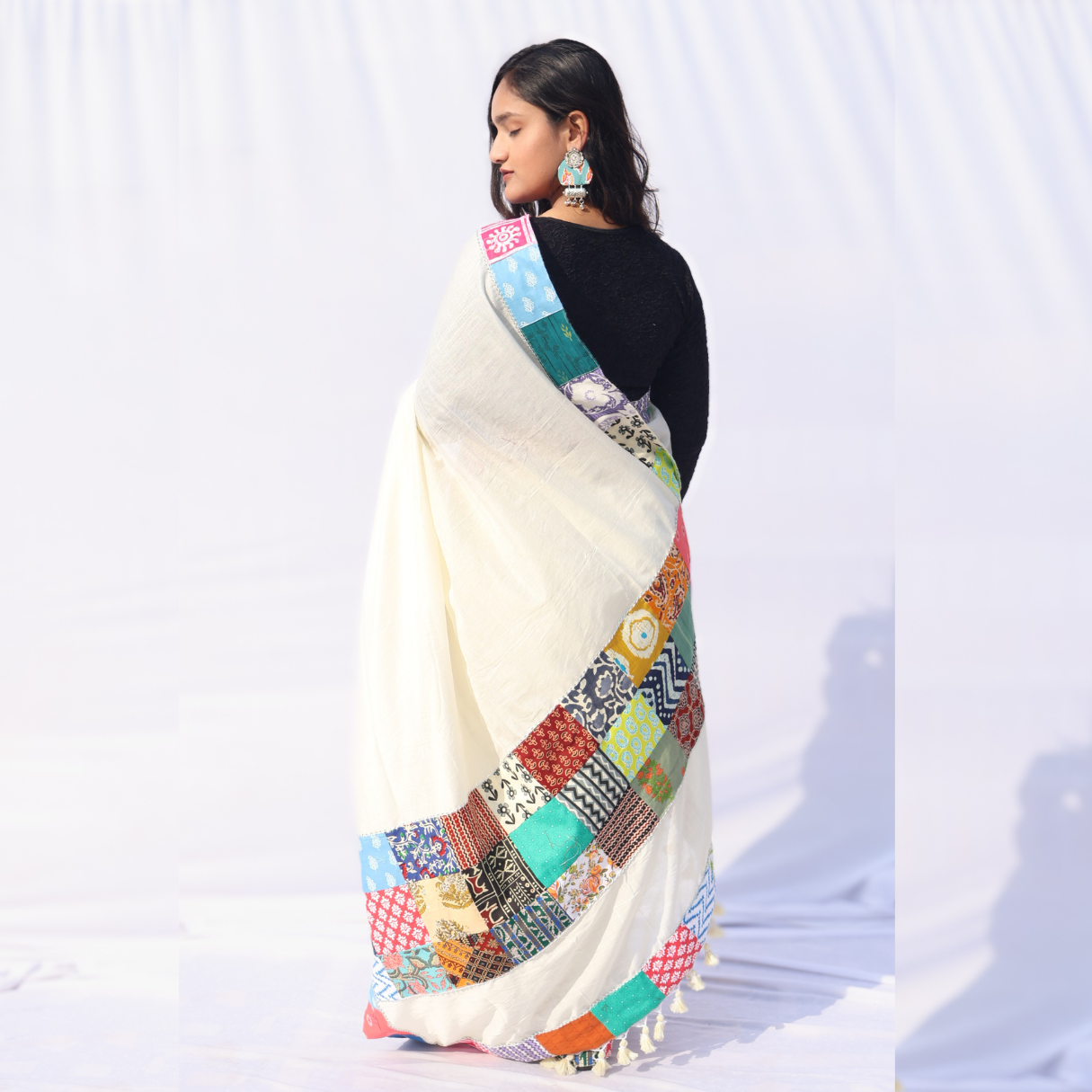 White Patchwork Saree