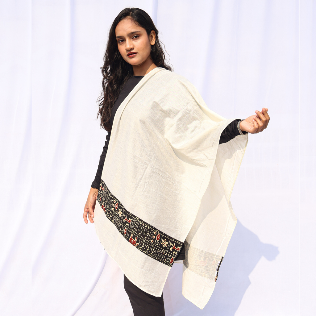 Tribal Patch Off-White Stole