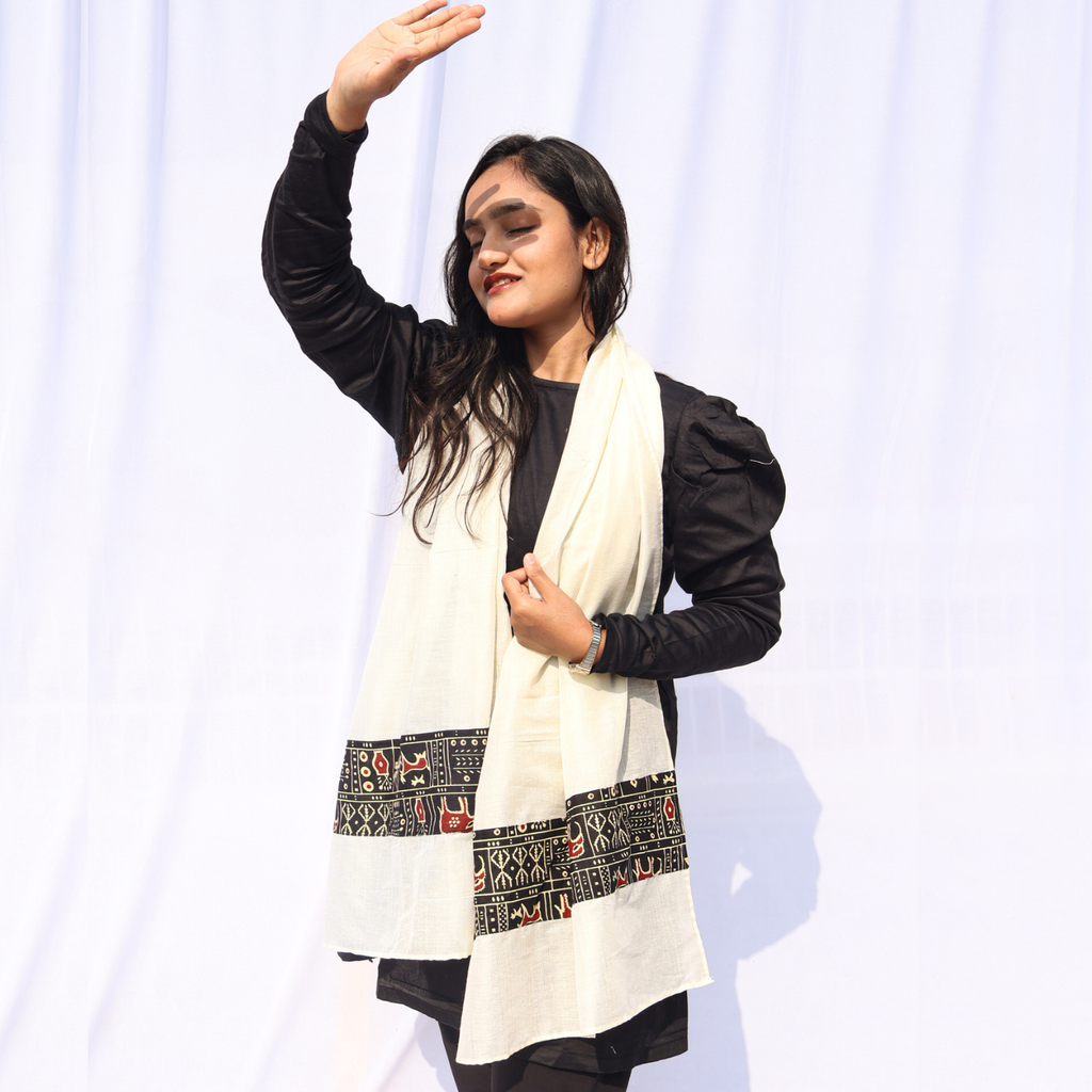 Tribal Patch Off-White Stole