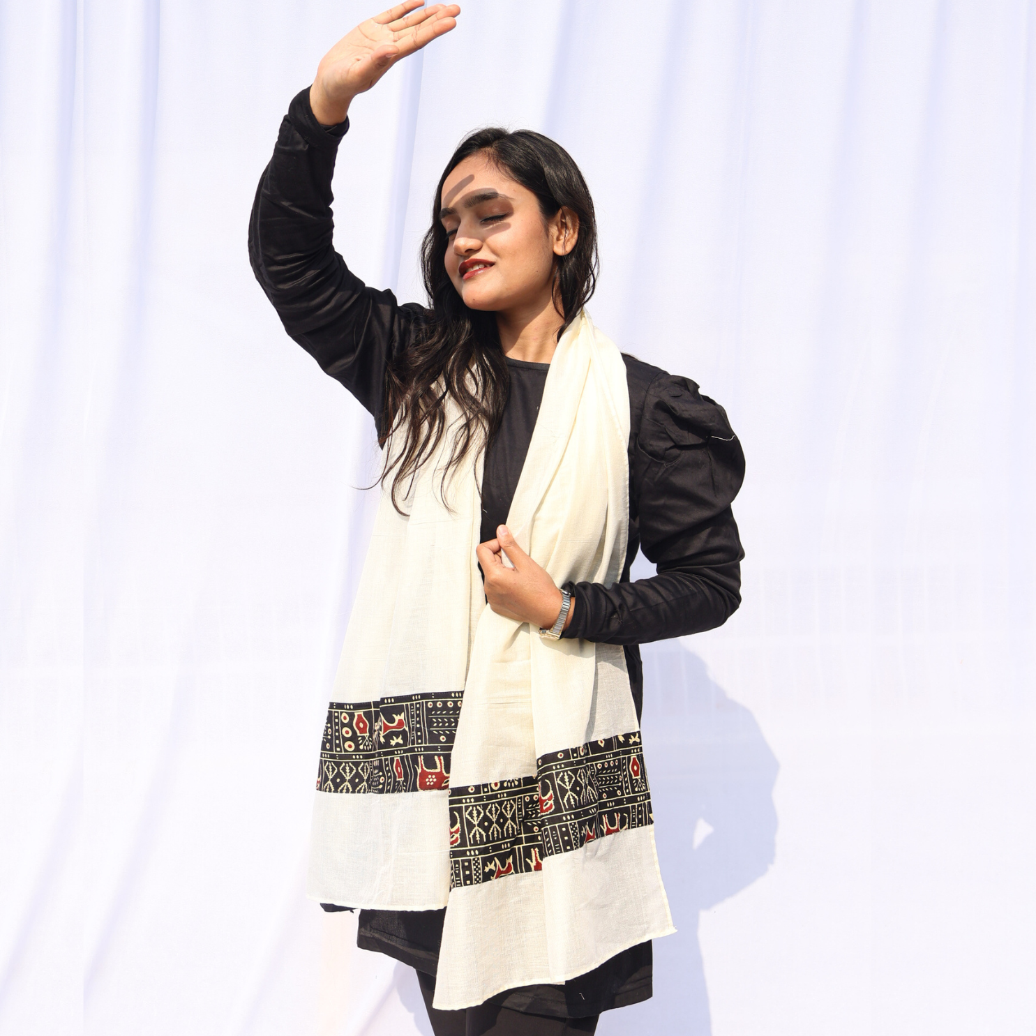 Tribal Patch Off-White Stole