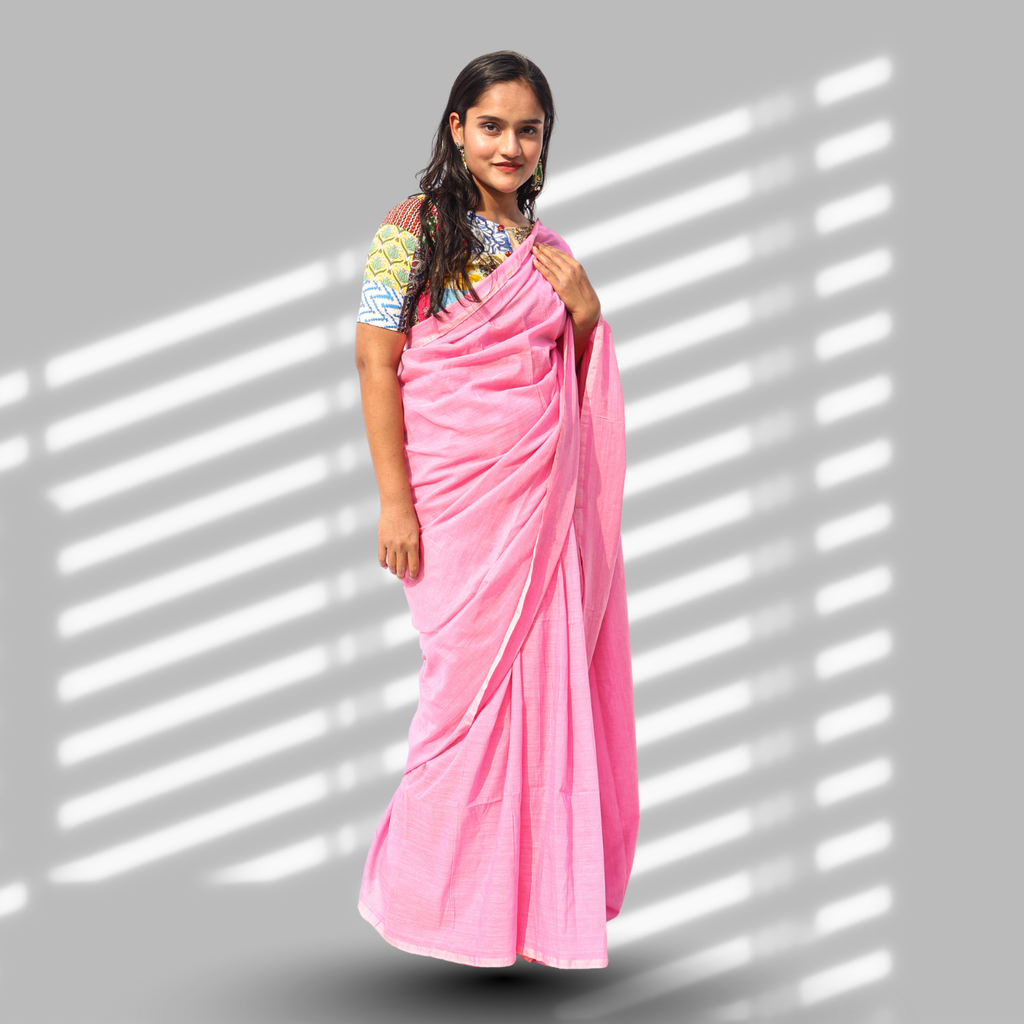Suhani Pink Cotton Saree with Patchwork Blouse