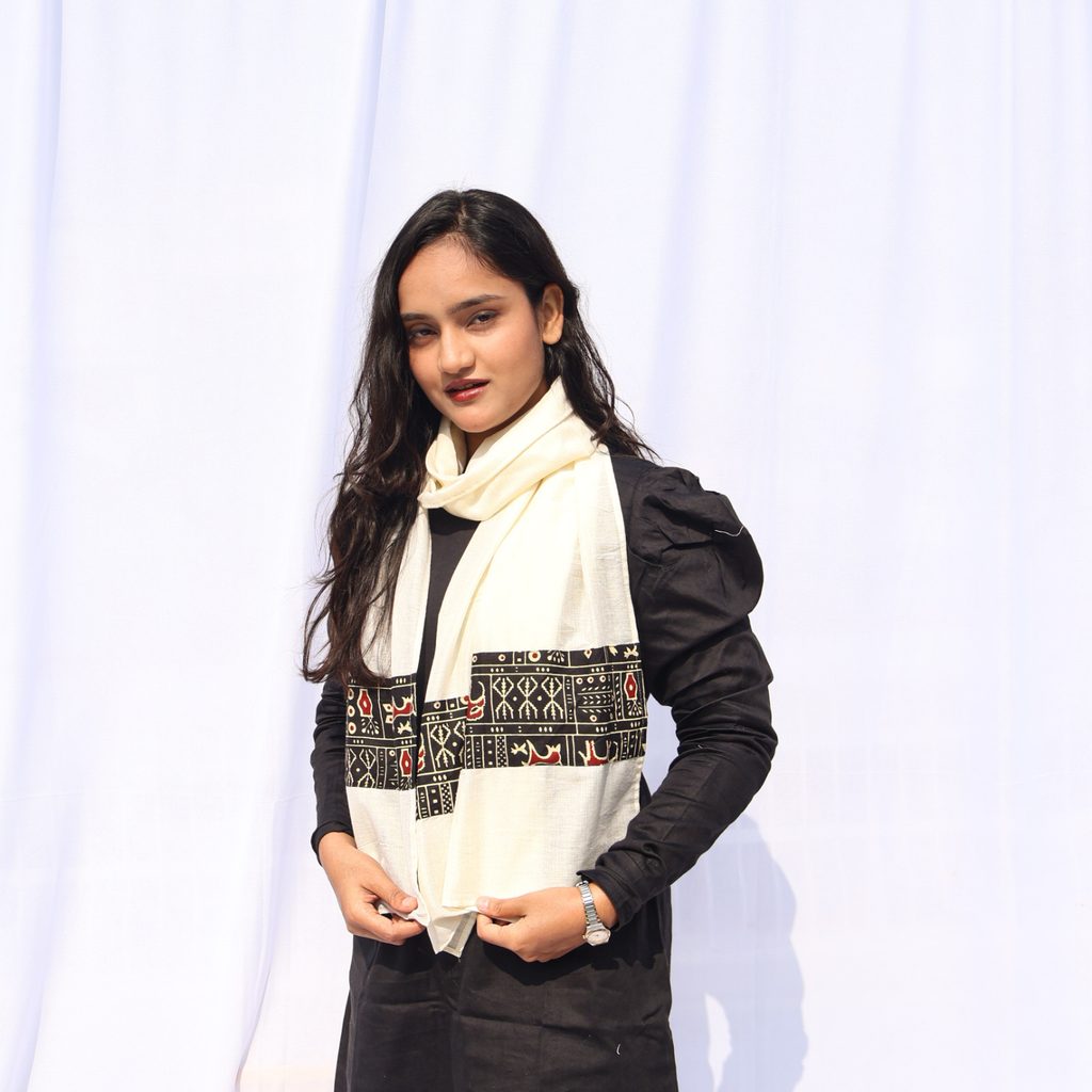 Tribal Patch Off-White Stole