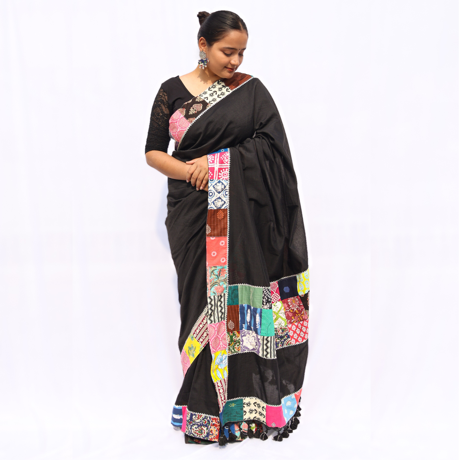 Black Patchwork Saree
