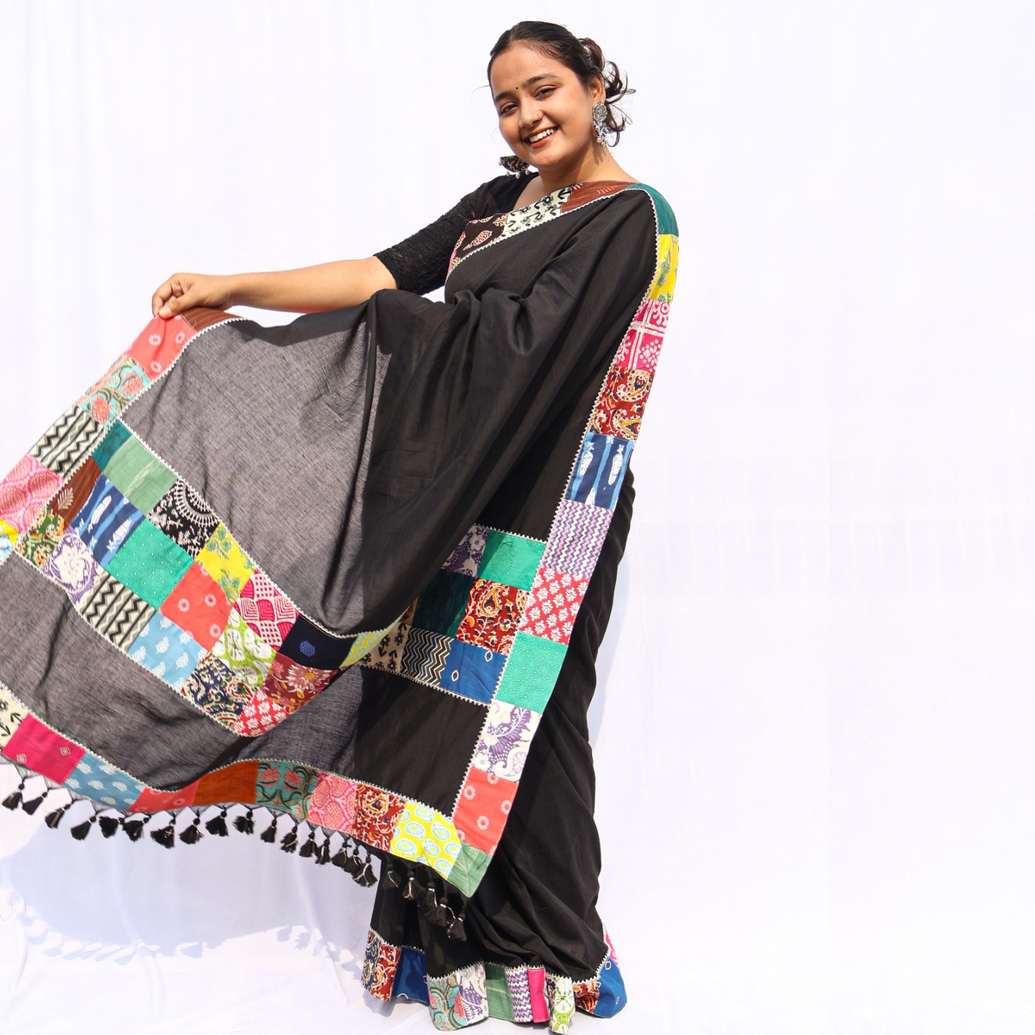 Black Patchwork Saree