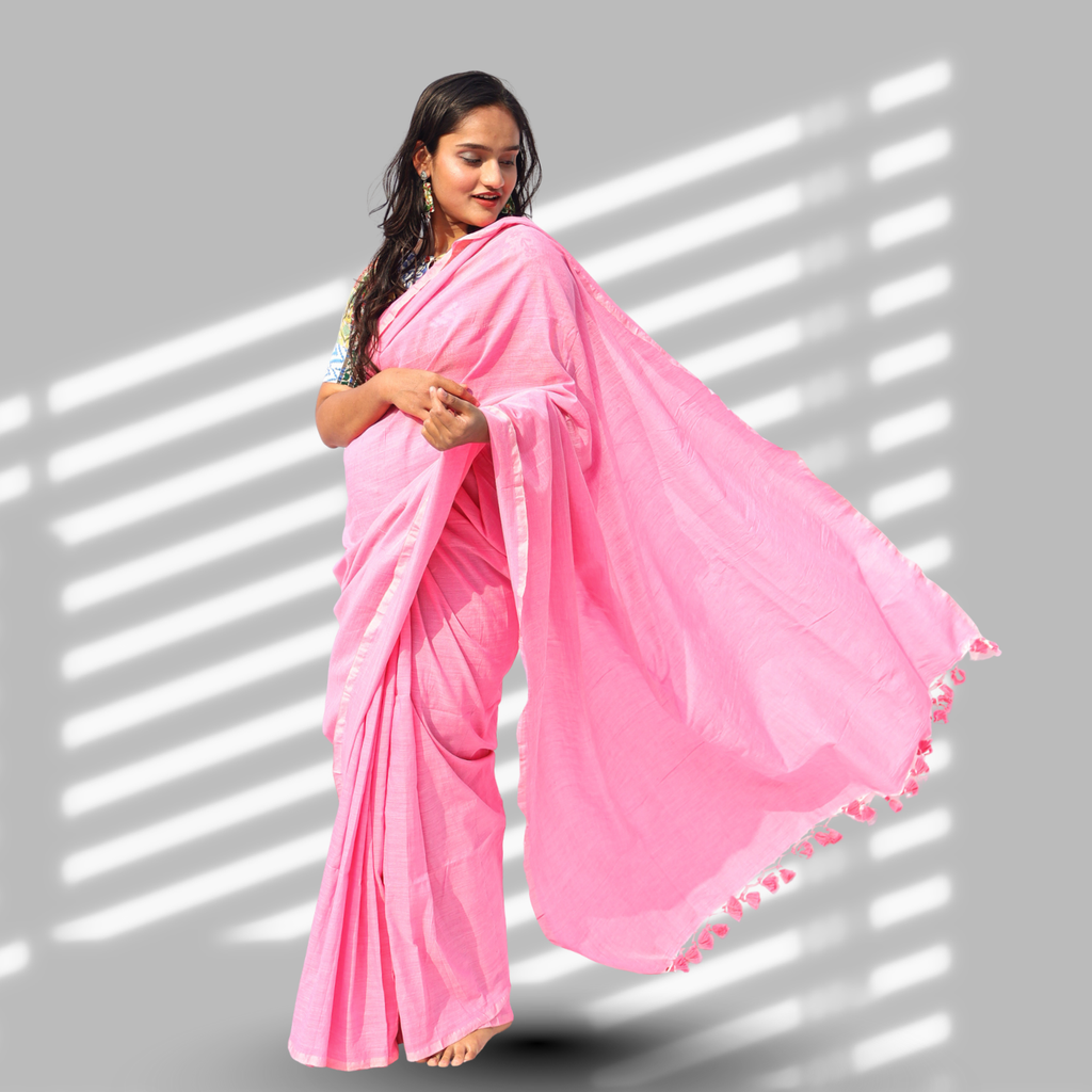 Suhani Pink Cotton Saree with Patchwork Blouse