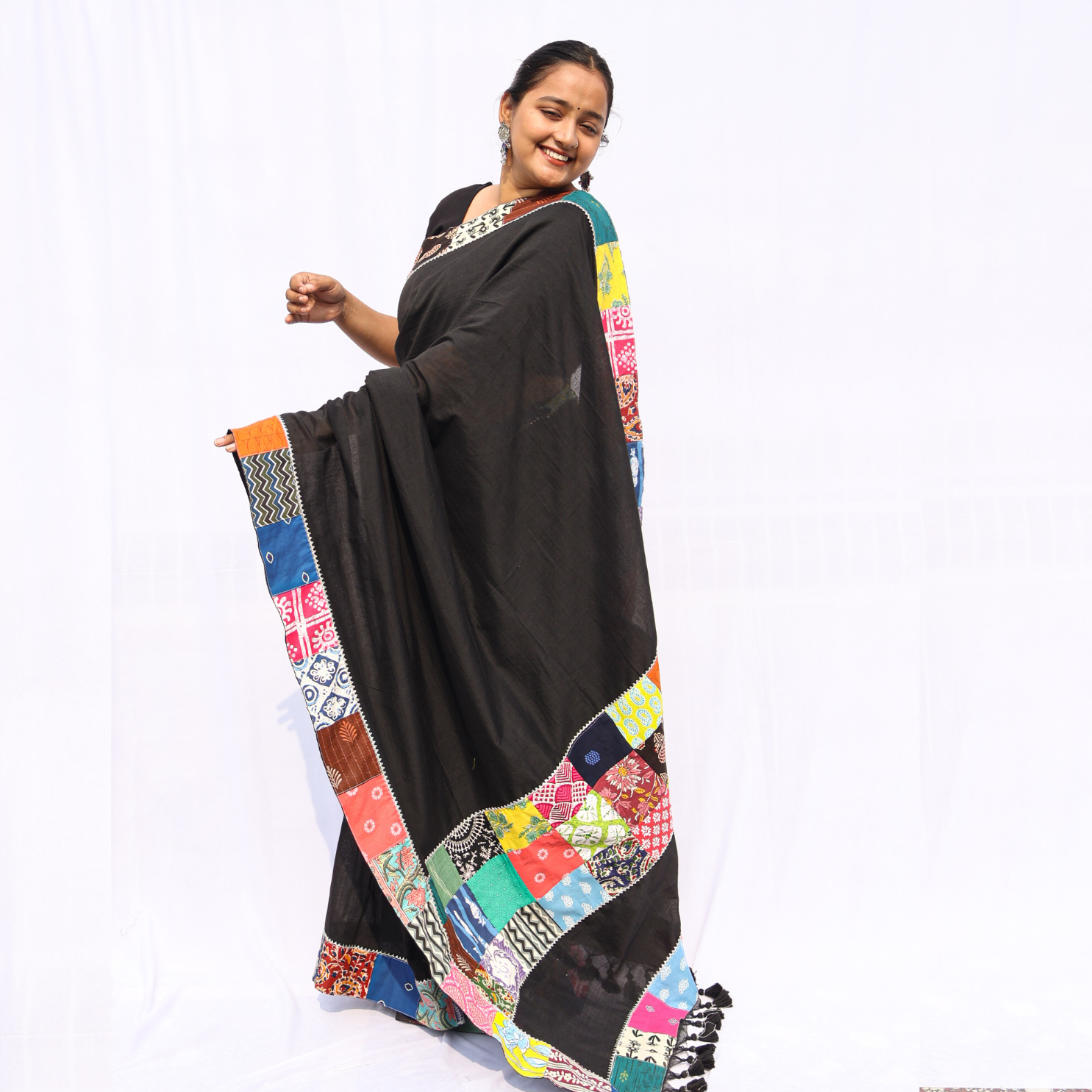 Black Patchwork Saree