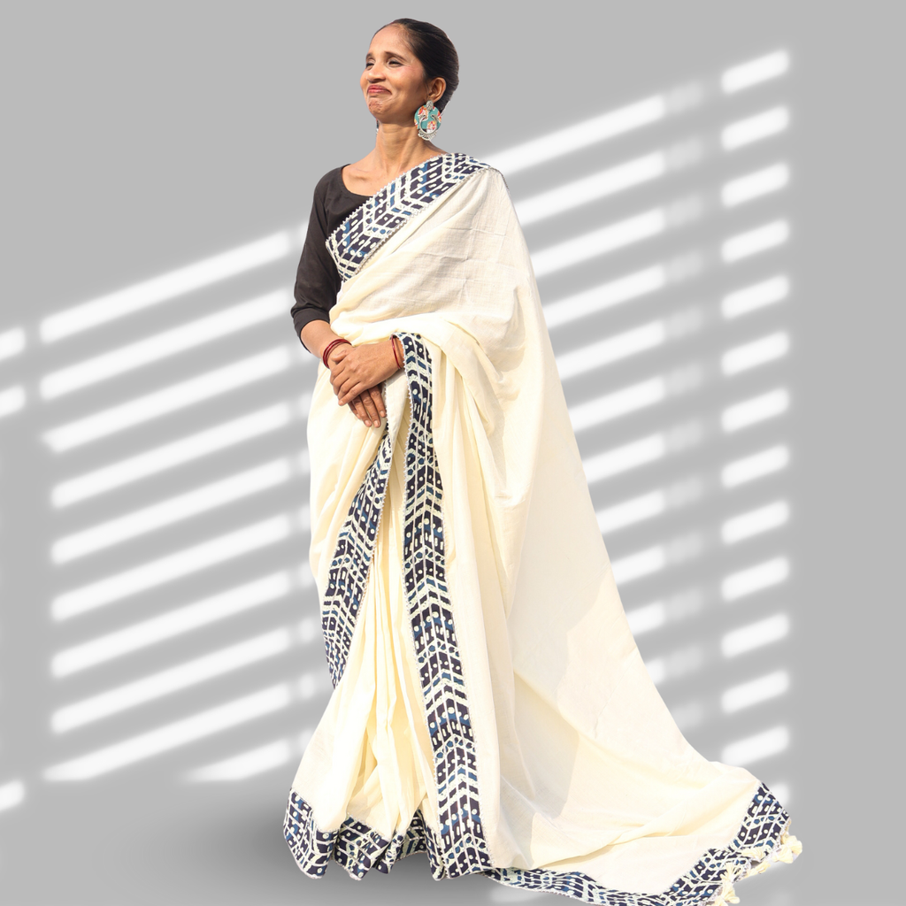Off-White Gotapatti Border Handcrafted Saree