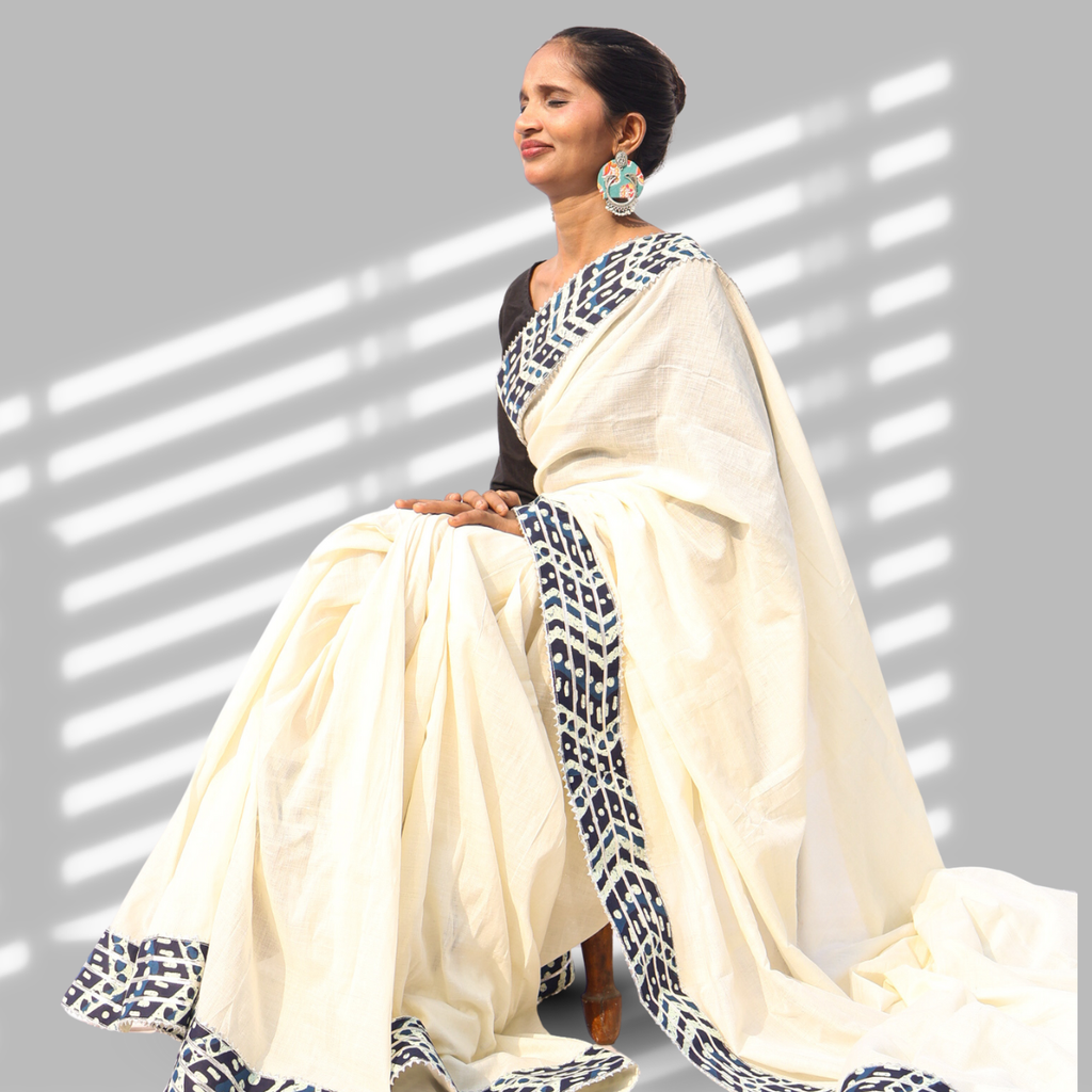 Off-White Gotapatti Border Handcrafted Saree