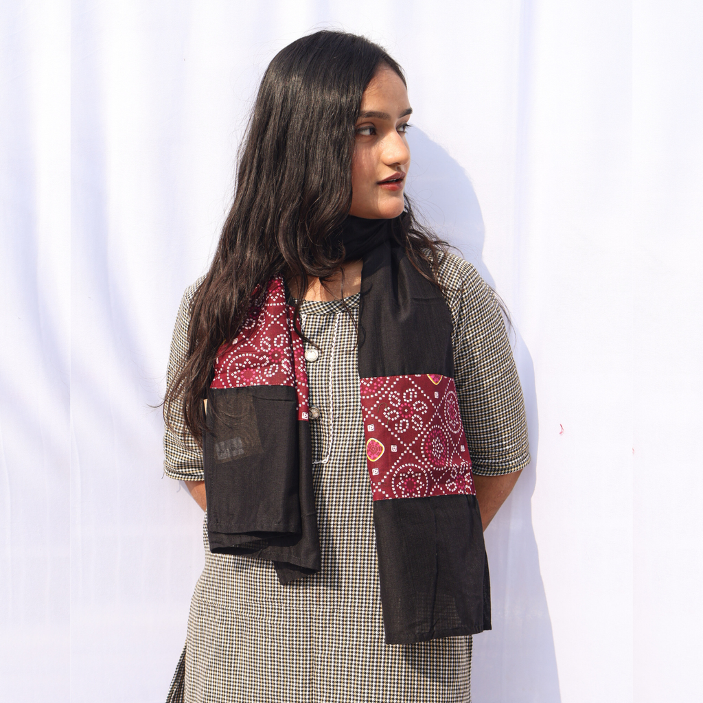 Bandhani Patch Black Stole
