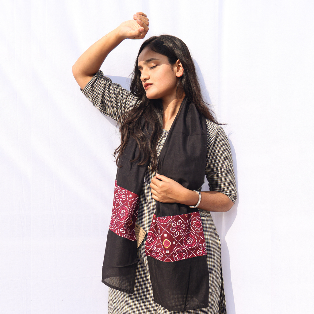 Bandhani Patch Black Stole