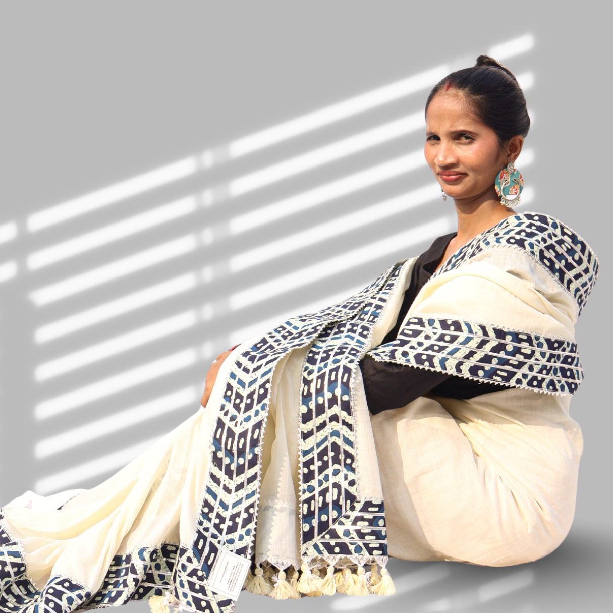 Off-White Gotapatti Border Handcrafted Saree
