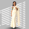 Shweta Off-White Cotton Saree with Patchwork Blouse
