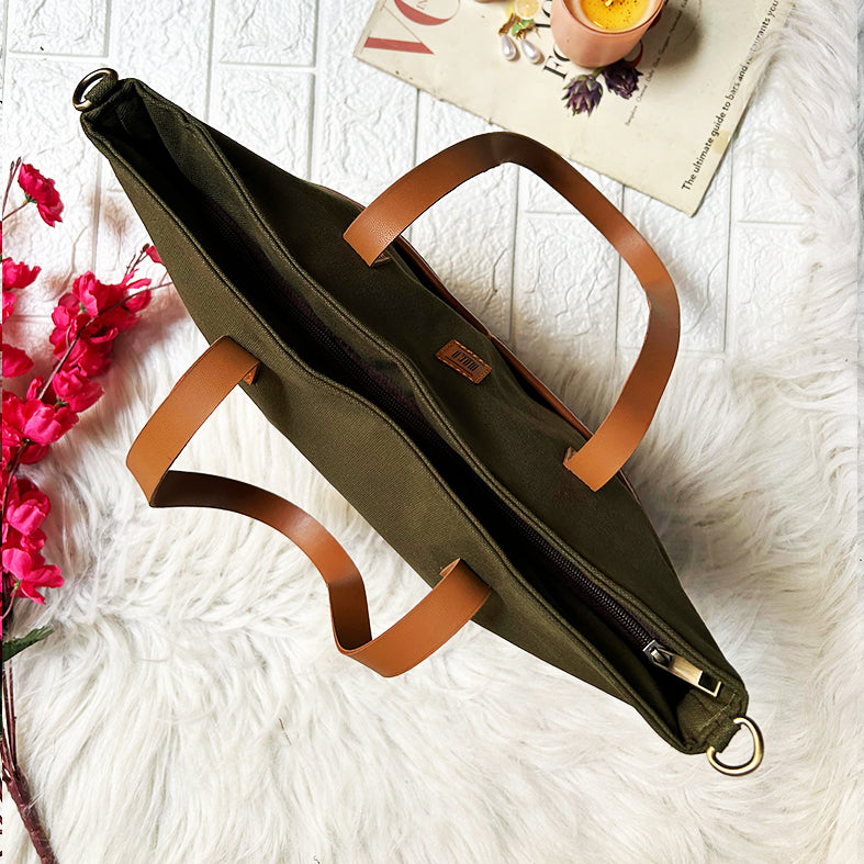 Lilly Olive green Chain Stitch Hand Embroidery Canvas Tote Bag