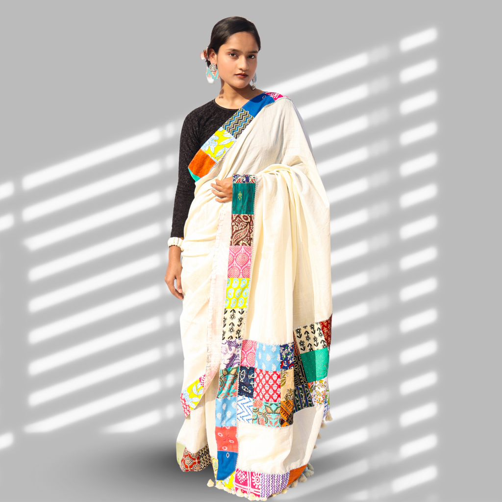 White Patchwork Saree