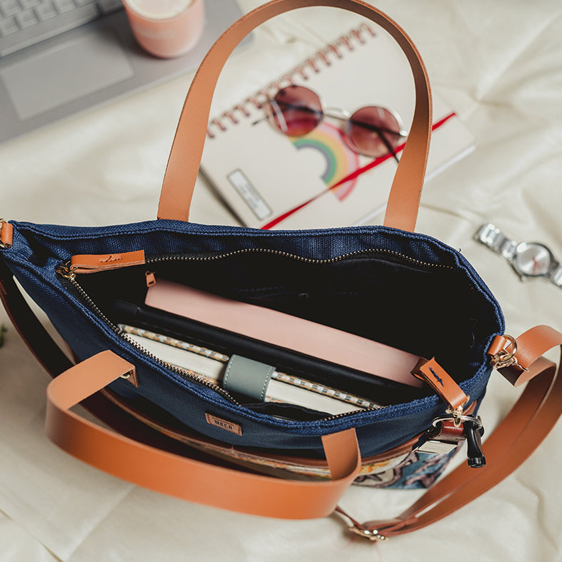 Lilly Pastel Blue Chain Stitch Hand Embroidery Canvas Tote Bag