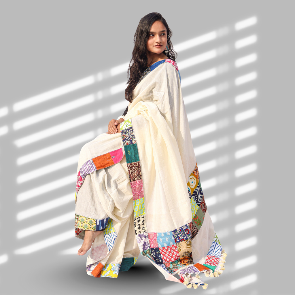 White Patchwork Saree