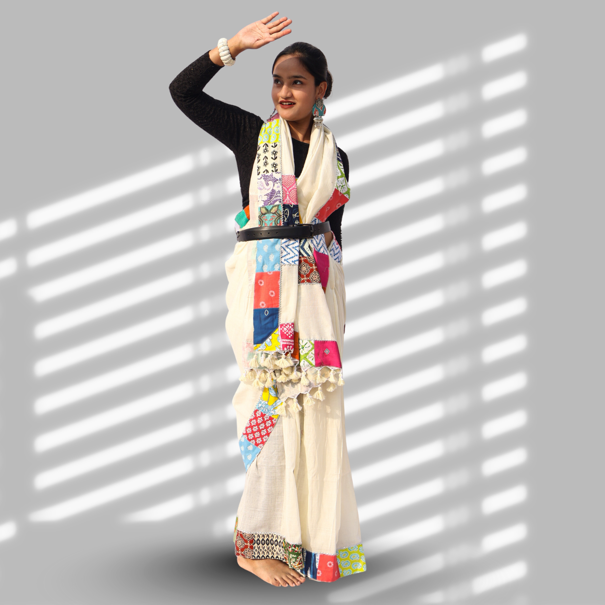 White Patchwork Saree