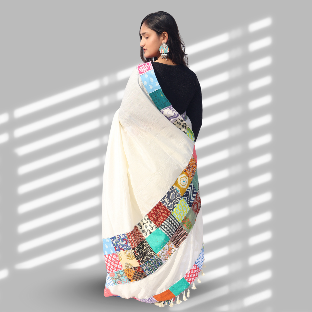 White Patchwork Saree
