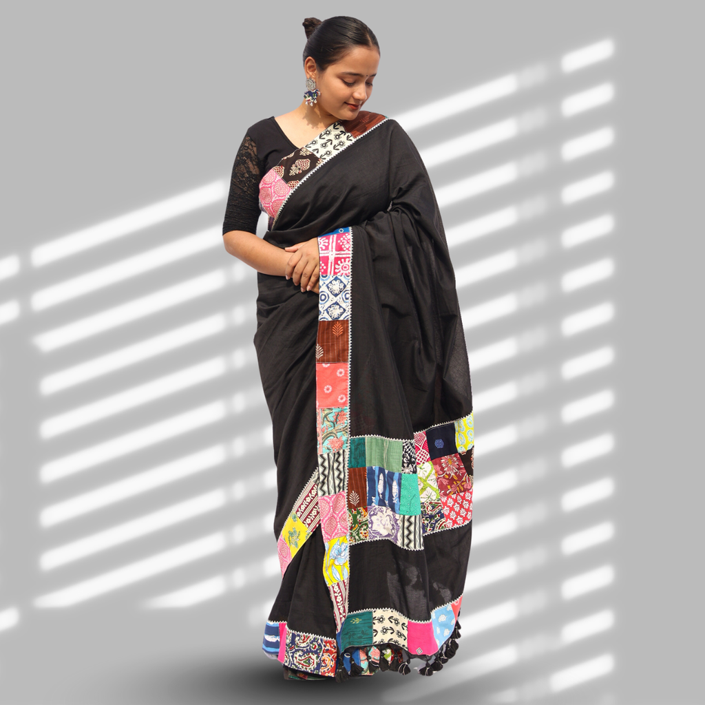 Black Patchwork Saree