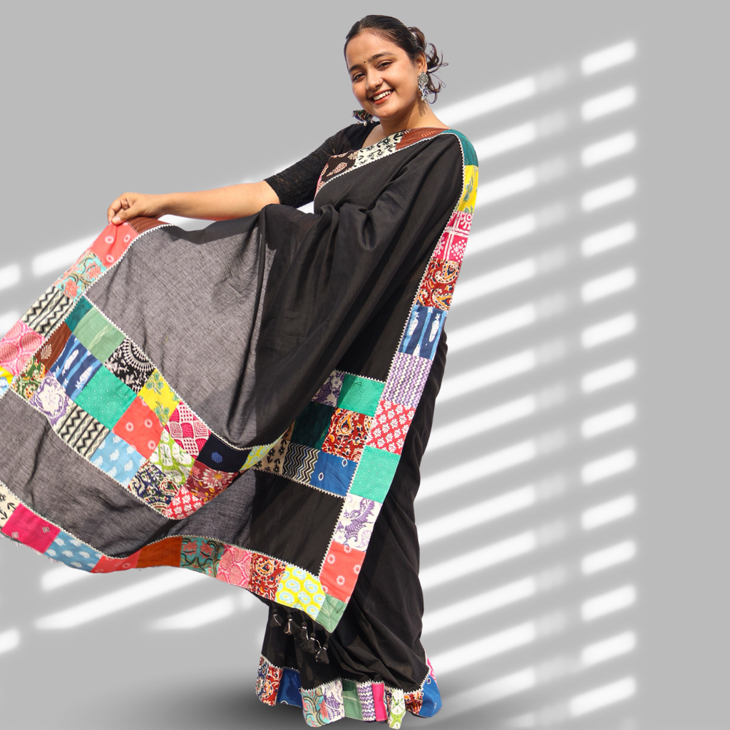 Black Patchwork Saree
