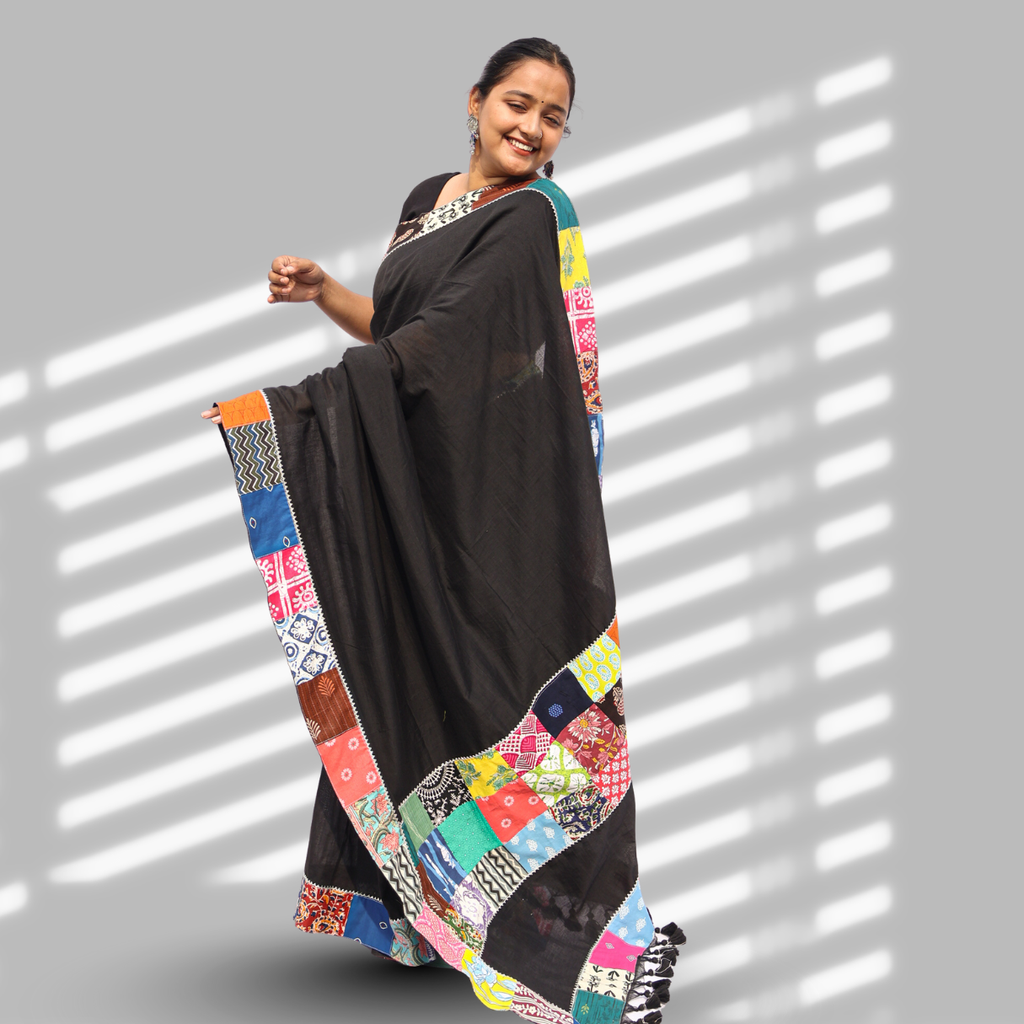 Black Patchwork Saree
