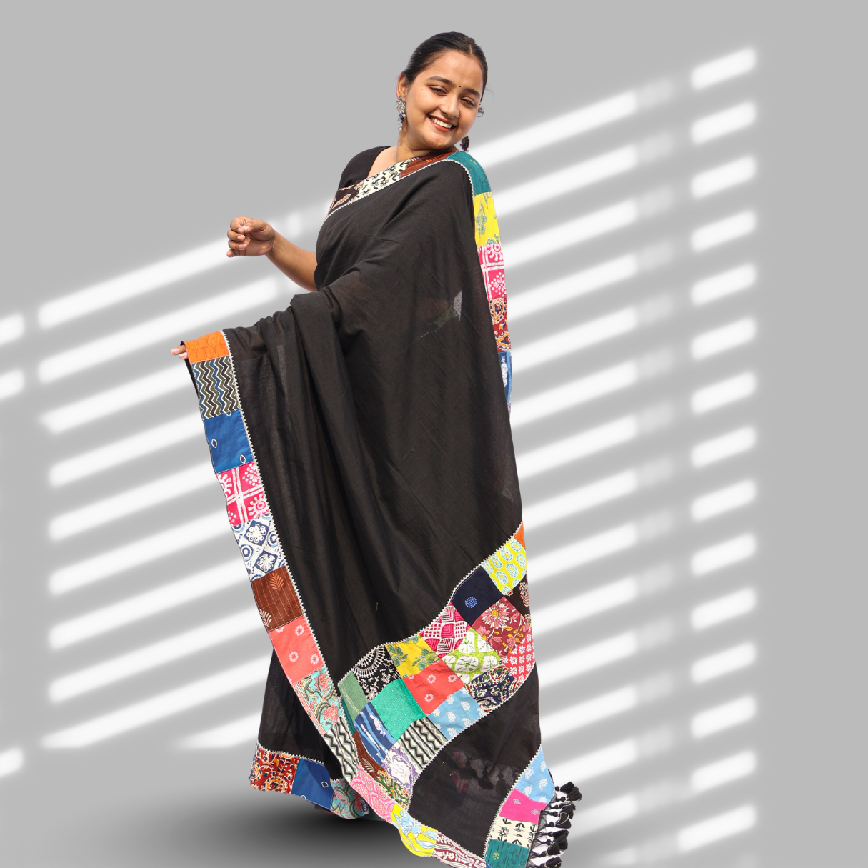 Black Patchwork Saree