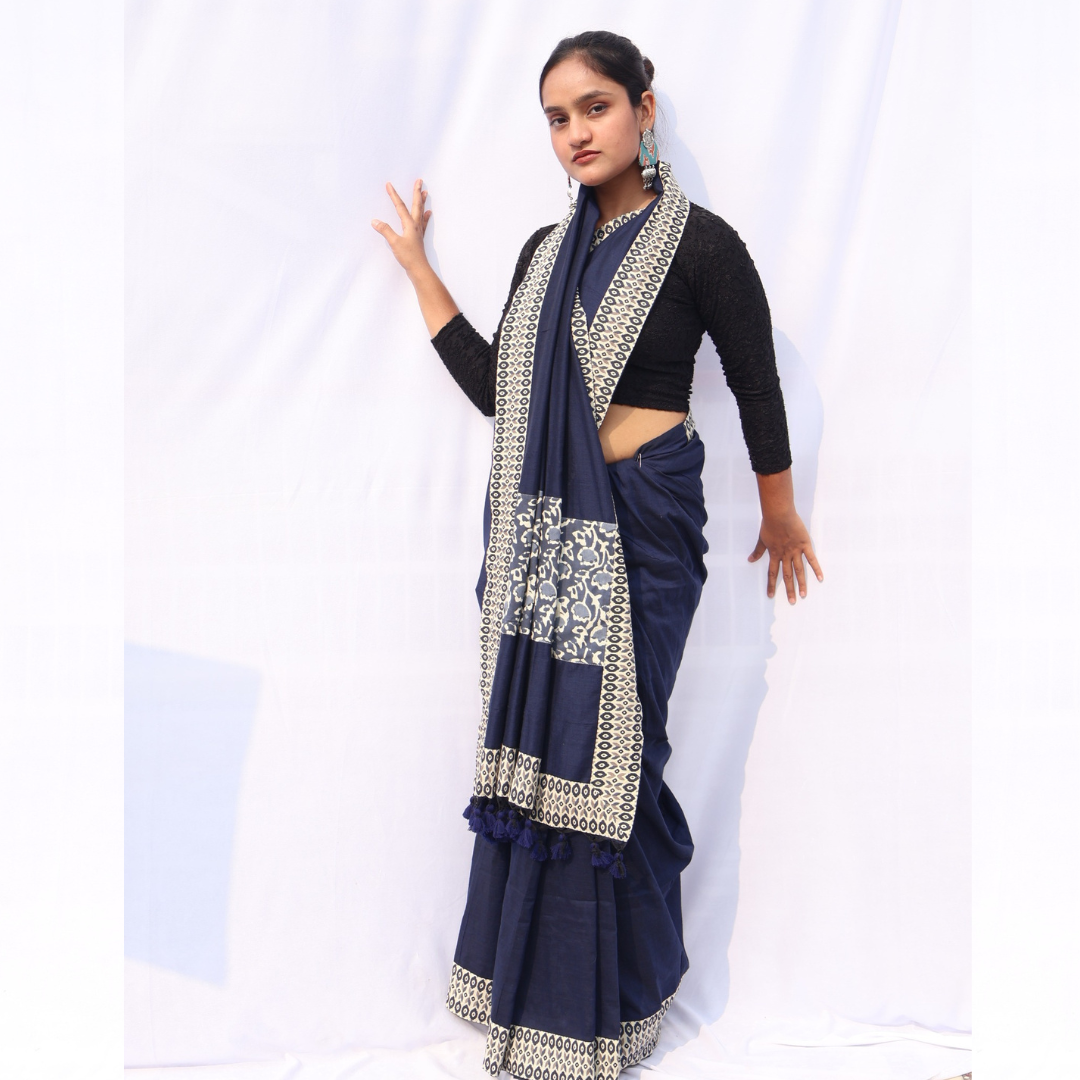Navy Blue Patch Saree