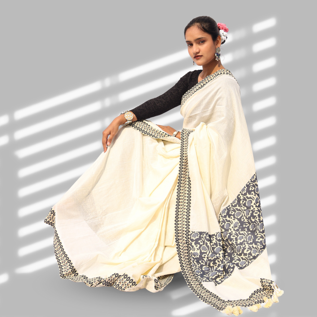 Off White Grey Patch Saree