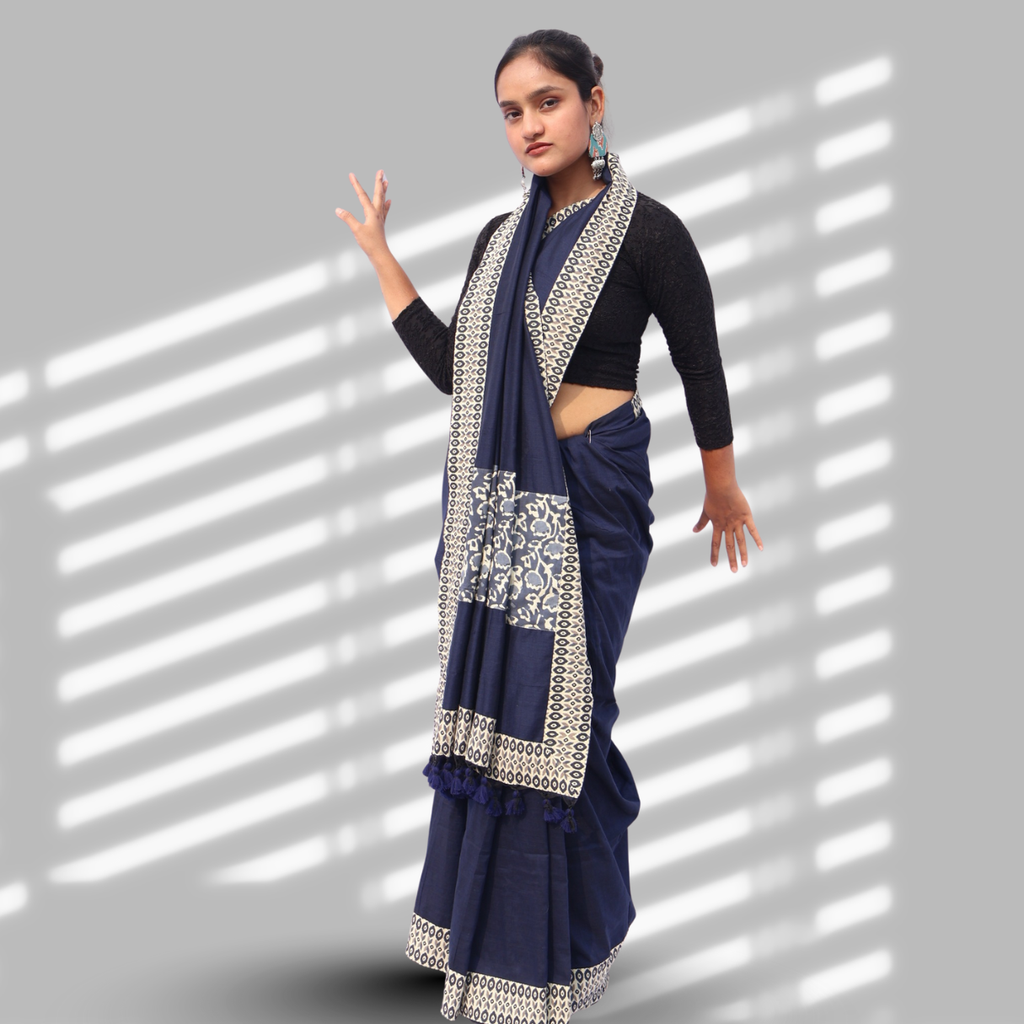 Navy Blue Patch Saree