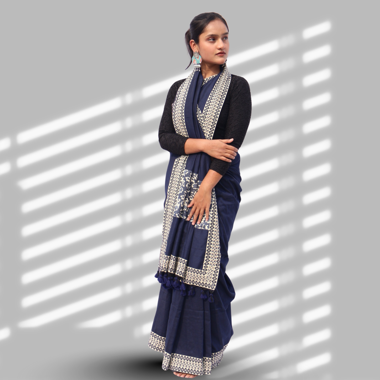 Navy Blue Patch Saree