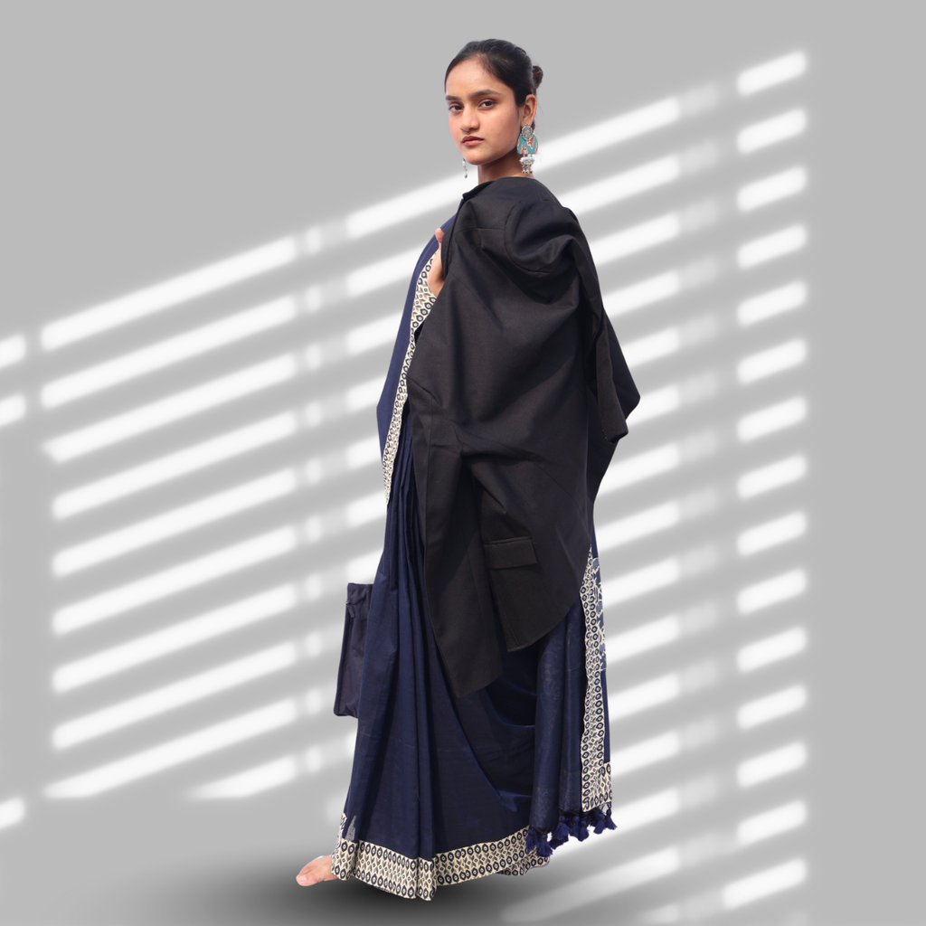 Navy Blue Patch Saree