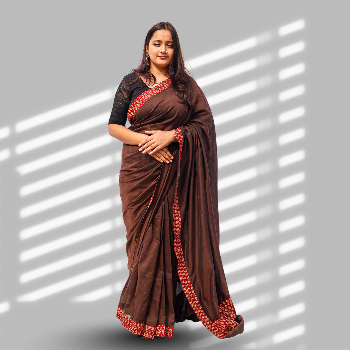 Mrid Brown Single Patch saree