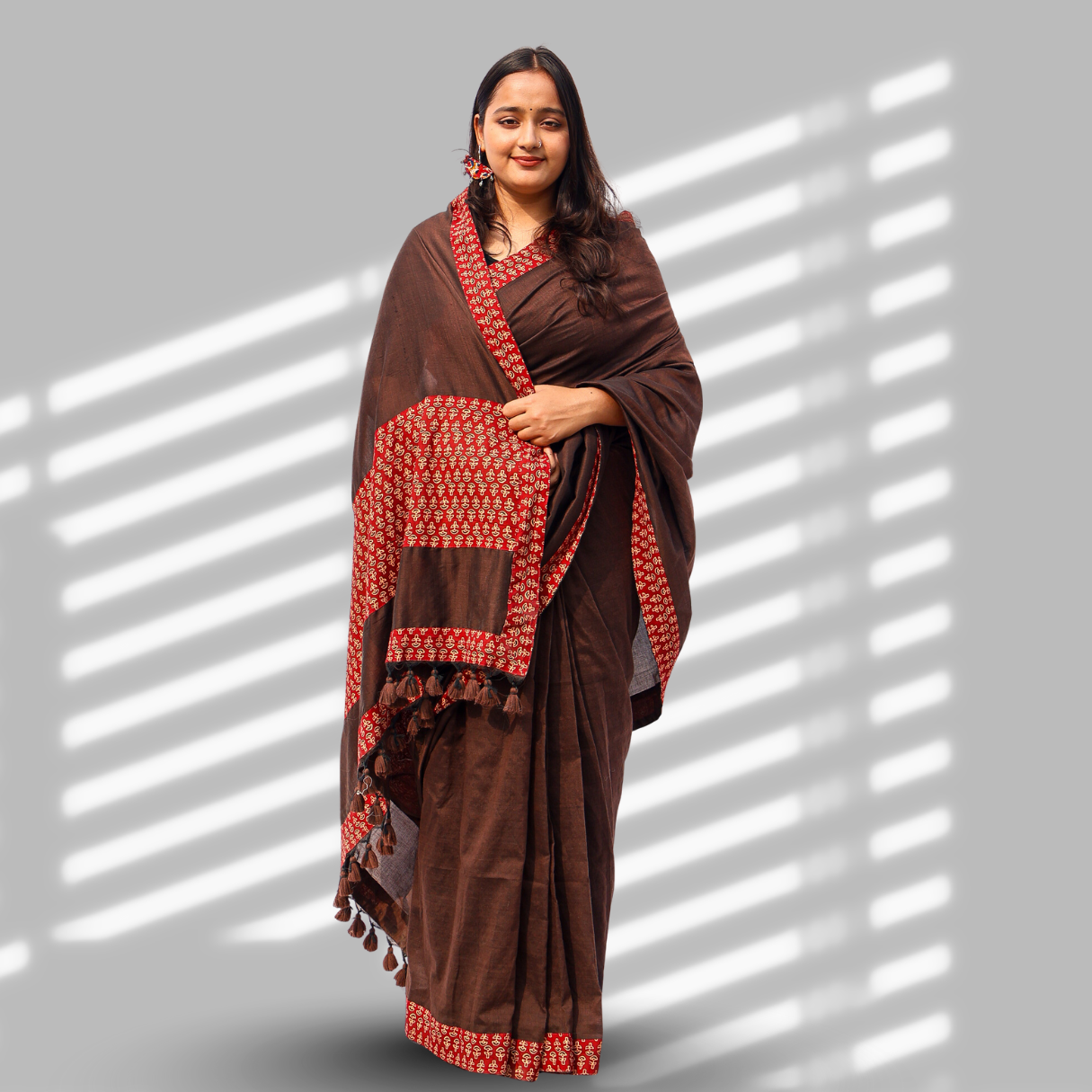Mrid Brown Single Patch saree