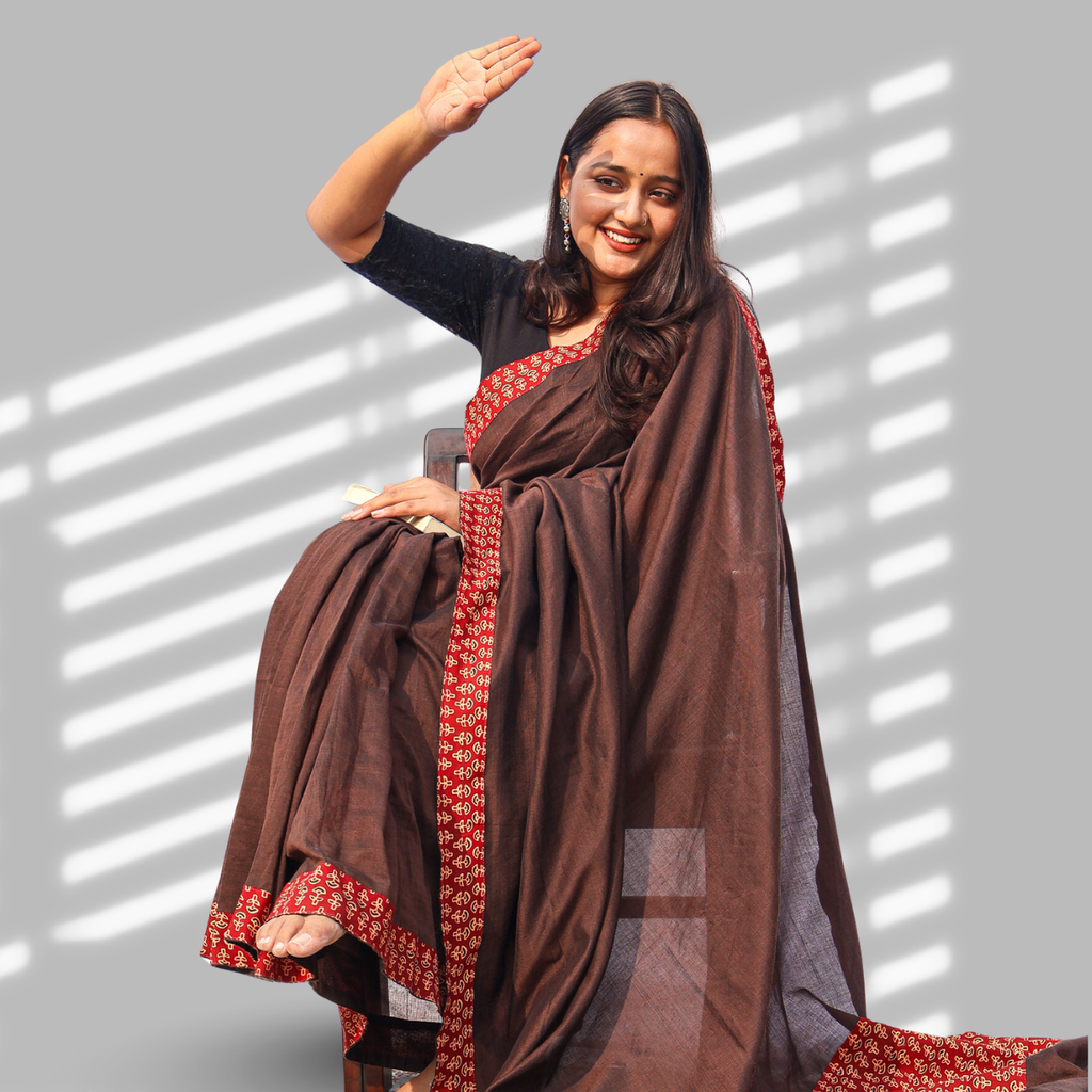 Mrid Brown Single Patch saree