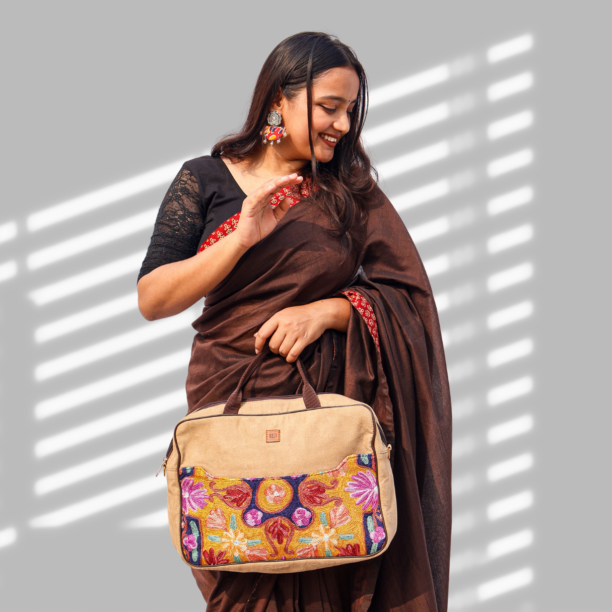 Mrid Brown Single Patch saree