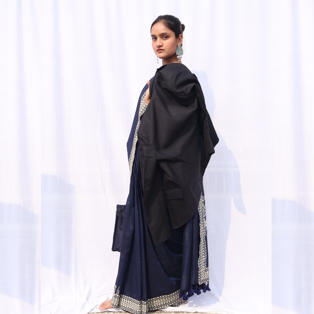 Navy Blue Patch Saree