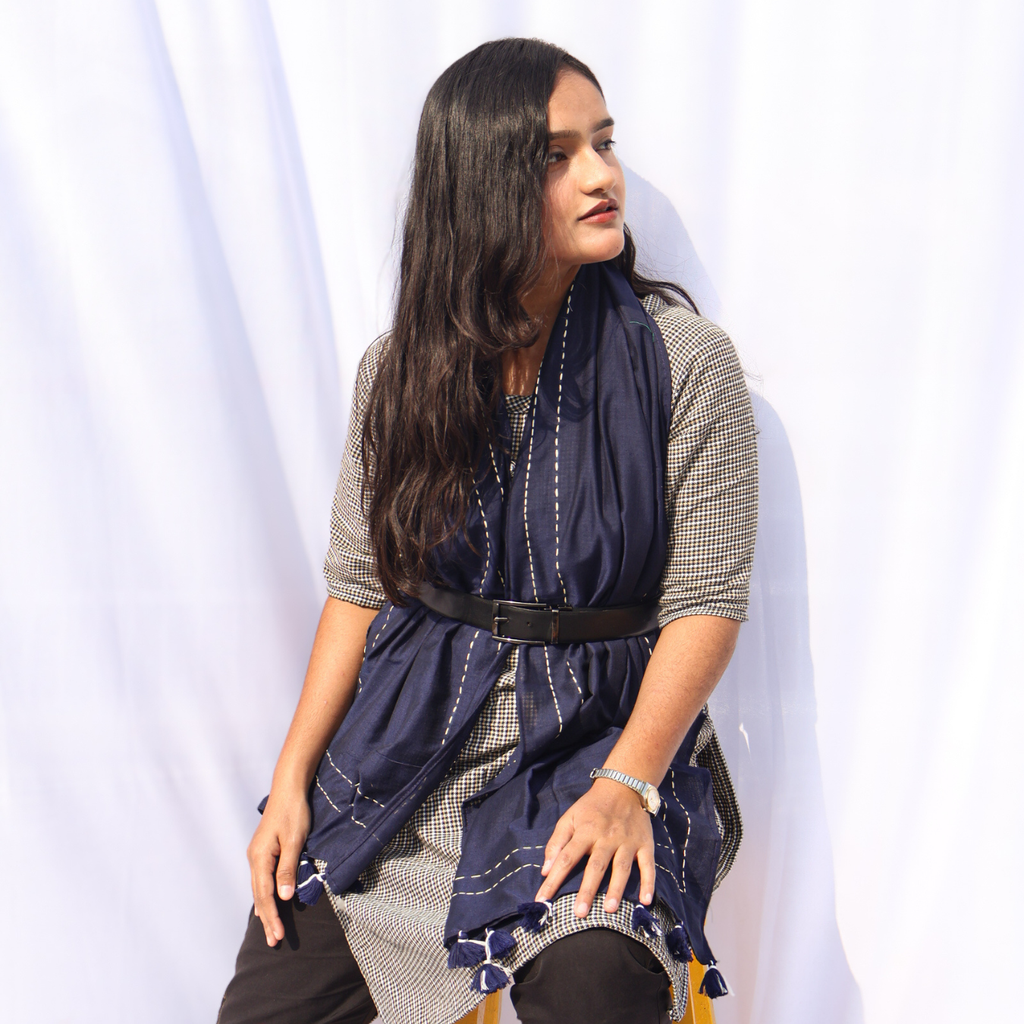 Kantha Navy Blue Stole