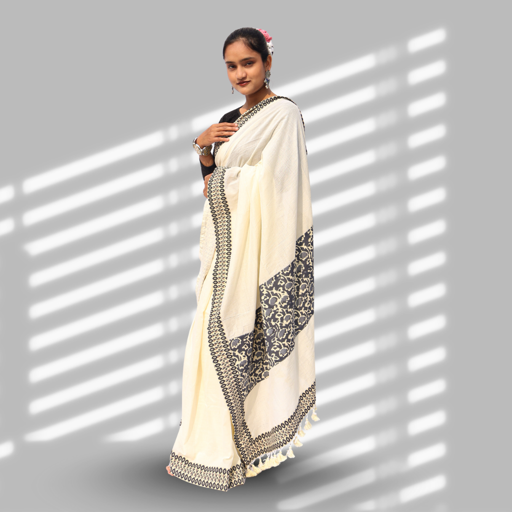 Off White Grey Patch Saree