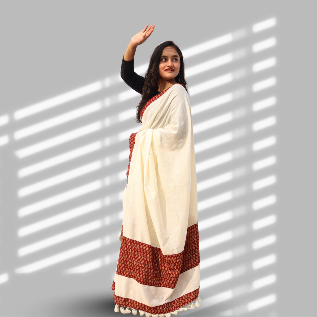 Mrid Off-White Patch Saree