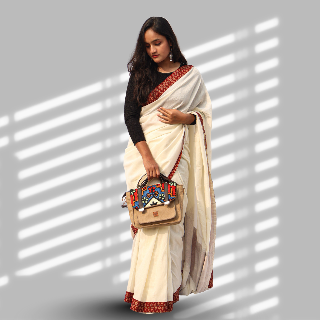 Mrid Off-White Patch Saree