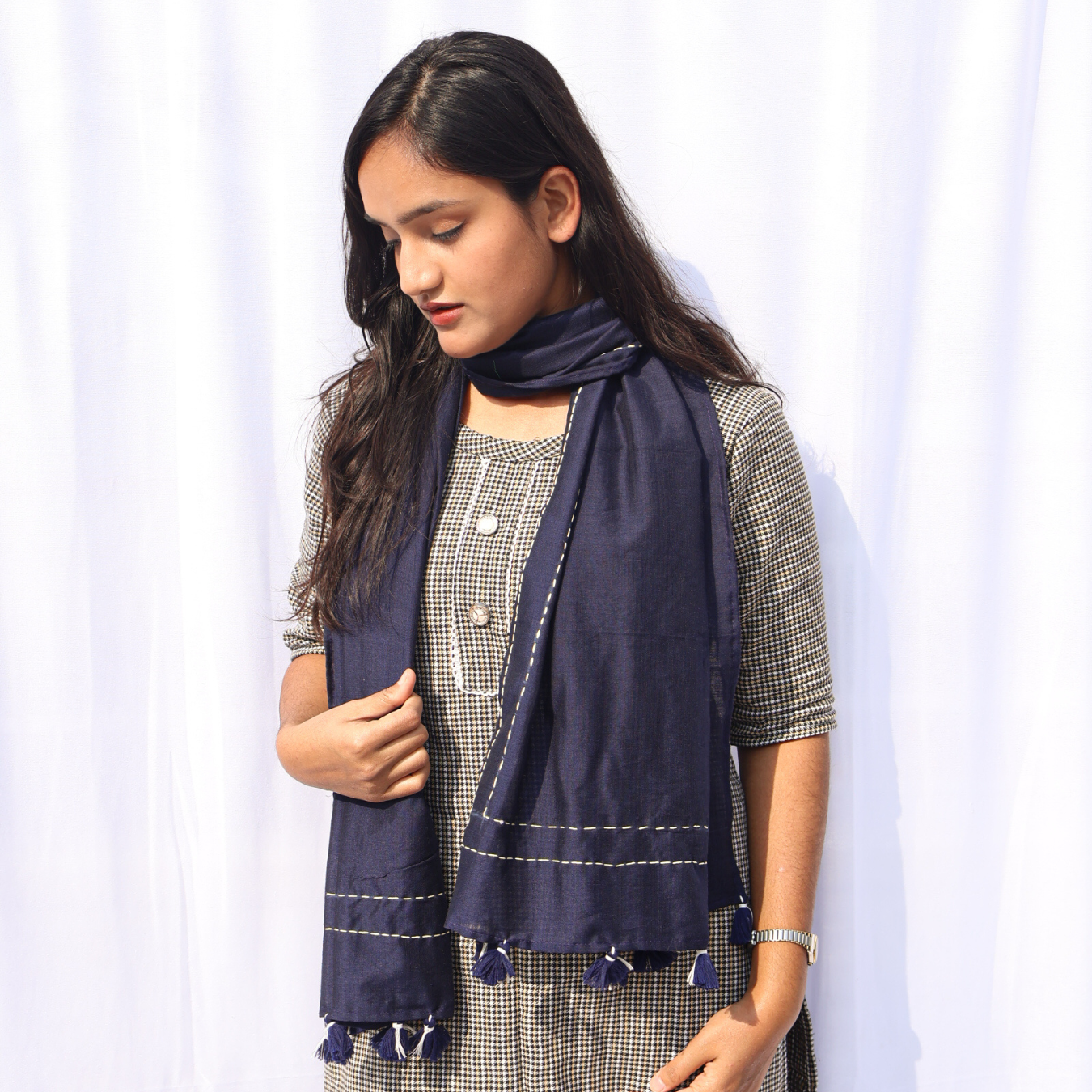Kantha Navy Blue Stole